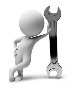 3d small people with a wrench. 3d image. Isolated white background.